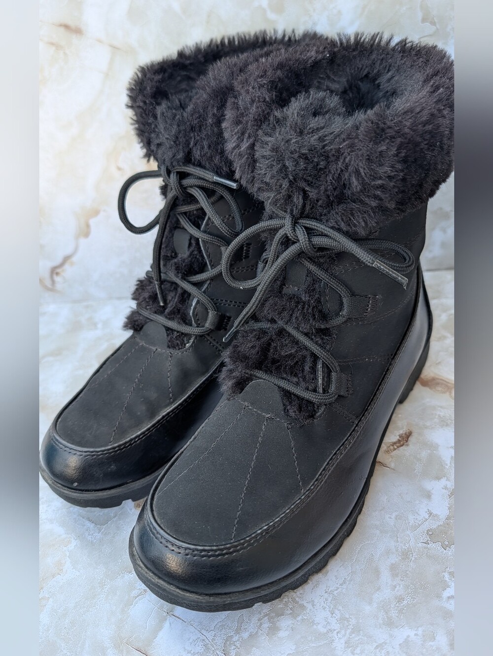 JBU Colorado Women's Black Faux-Fur Lace-Up Cold-Weather Boots Sz 7 Woman's .